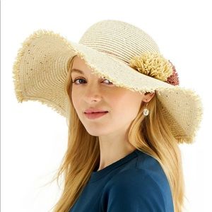 INC  Pom-Pom Floppy Summer Hat Natural